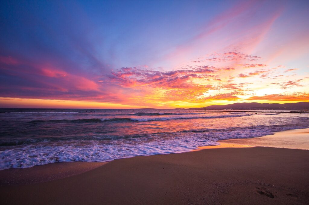 sunset, beach, horizon